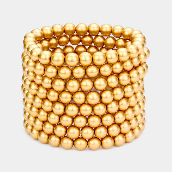 8PCS Gold Pearl Stack Stretch Bracelets - Picture 2 of 5